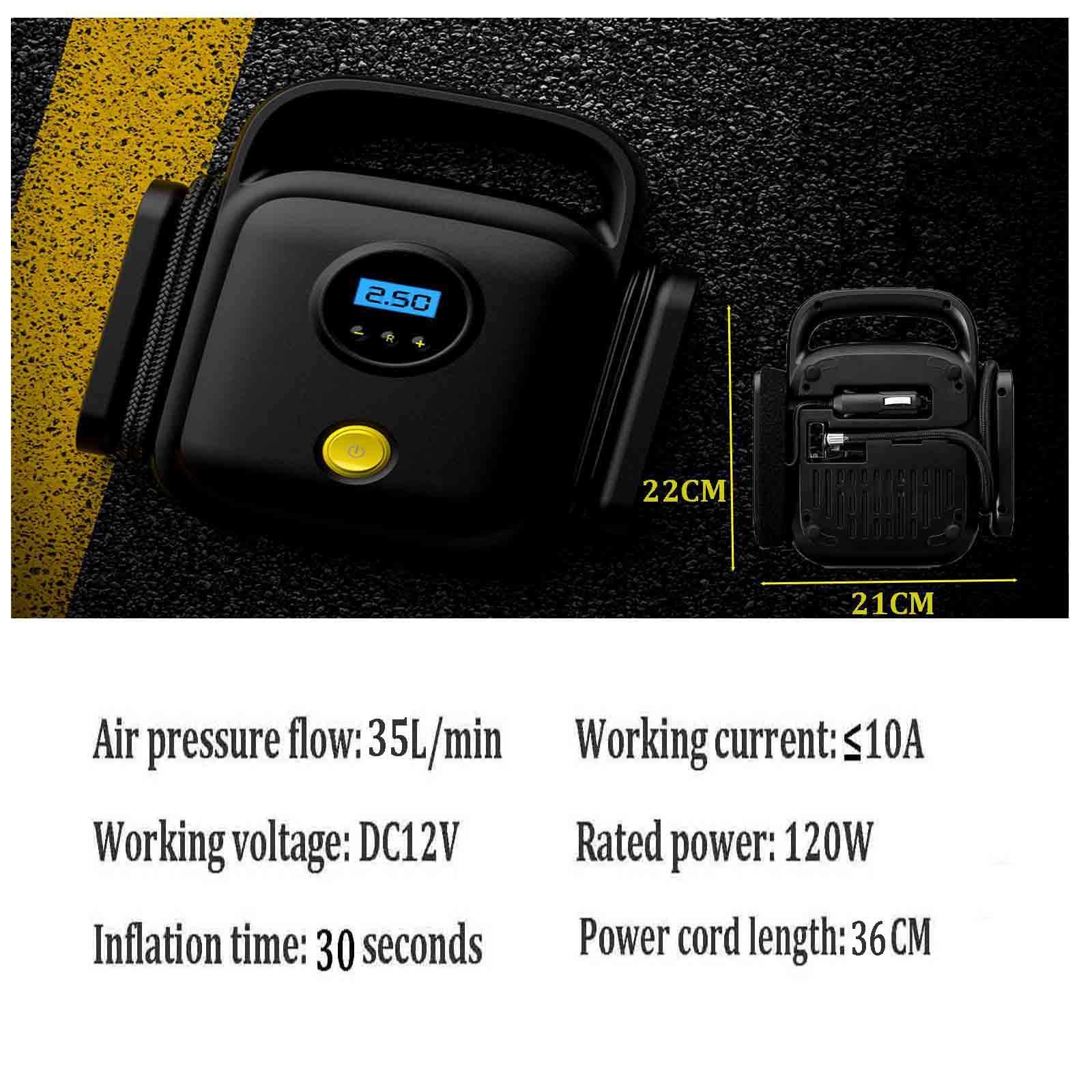 Compresor Aire Coche Portátiles De Aire del Neumático De La Bomba, con El Adaptador De Luz De Fondo Manómetro Digital De Válvula, Conveniente For Los Neumáticos De Coches Y Bicicletas, Baloncesto Y O