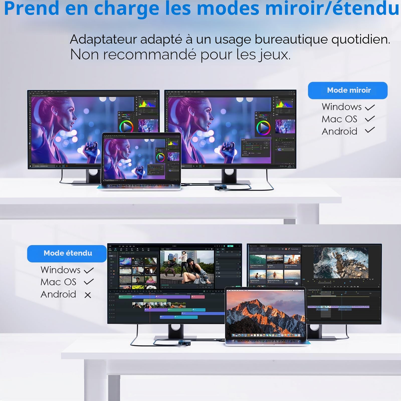 WAVLINK Adaptateur USB 3.0/C Displaylink Dual HDMI 4K 60Hz pour Double écran, Sortie USB-A/C vers HDMI 4K pour Mac M1/M2/M3 ou Windows 10/11, Compatible avec Le Nouveau MacBook Neo