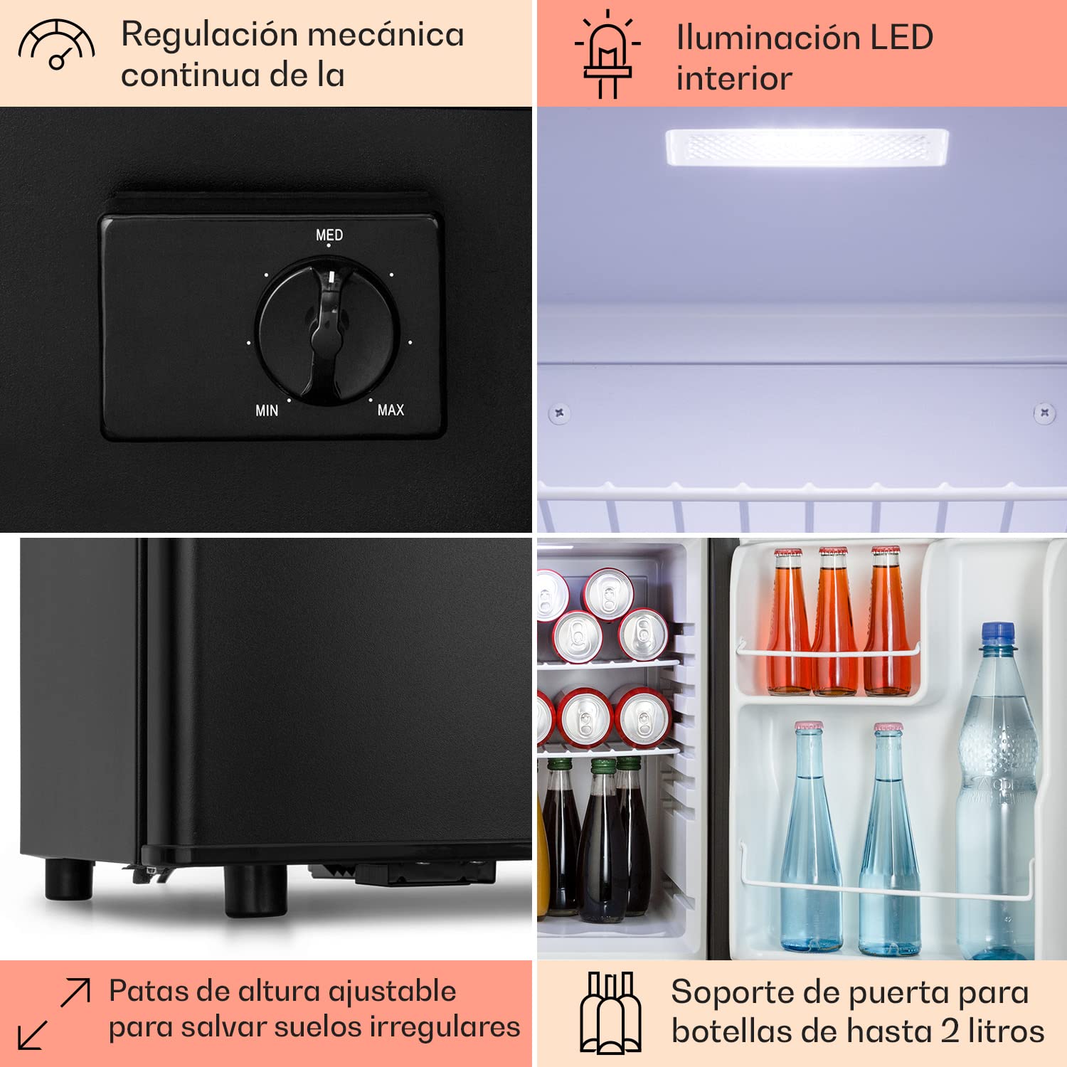 KLARSTEIN Happy Hour Mini Nevera para Dormitorio, Nevera Pequeña para Bebida y Comida, Neveras Pequeñas Iluminación Interior, Estantes Ajustables, para Habitaciones. Oficina, Camping, 6-18°C, 45L — view 5