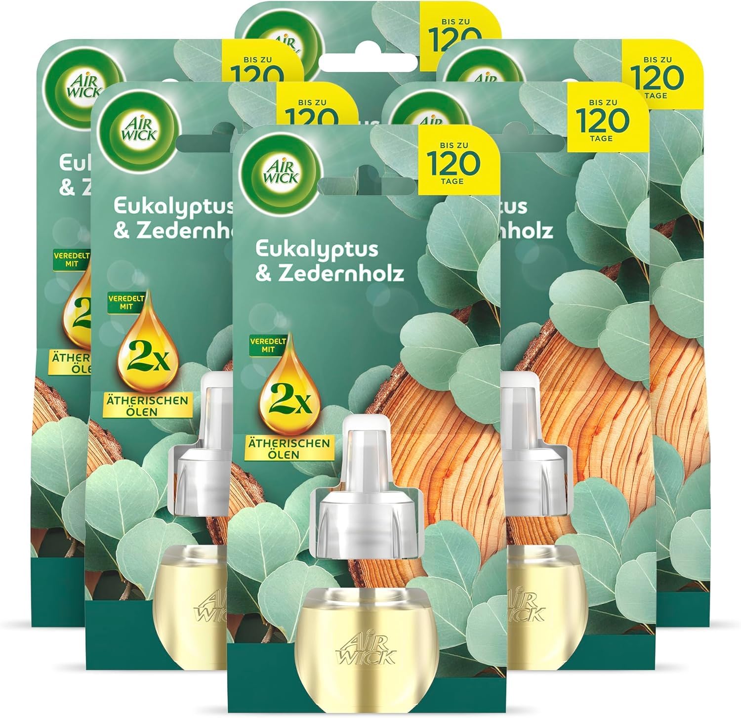 Air Wick Profumo di ricarica – Profumo: eucalipto e legno di cedro – profumo fresco per ambienti per la presa – 6 ricariche per bottiglie di olio profumato da 19 ml