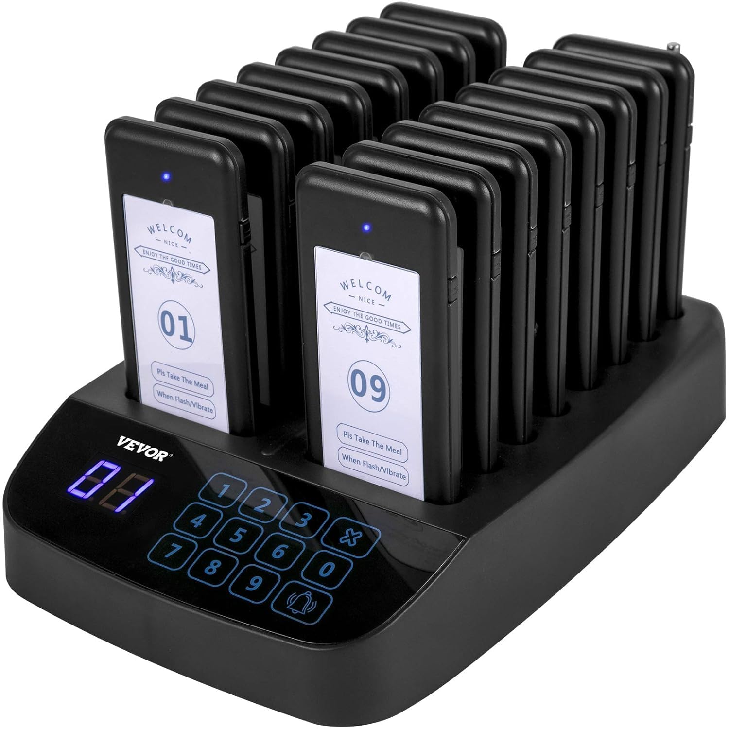Bequest Restaurant Pager System, 16 Wireless Pickers, Touch Screen Keyboard, Calls to customers Waiting for pagers with Vibration Flash and Buzzer for Queue-image-24