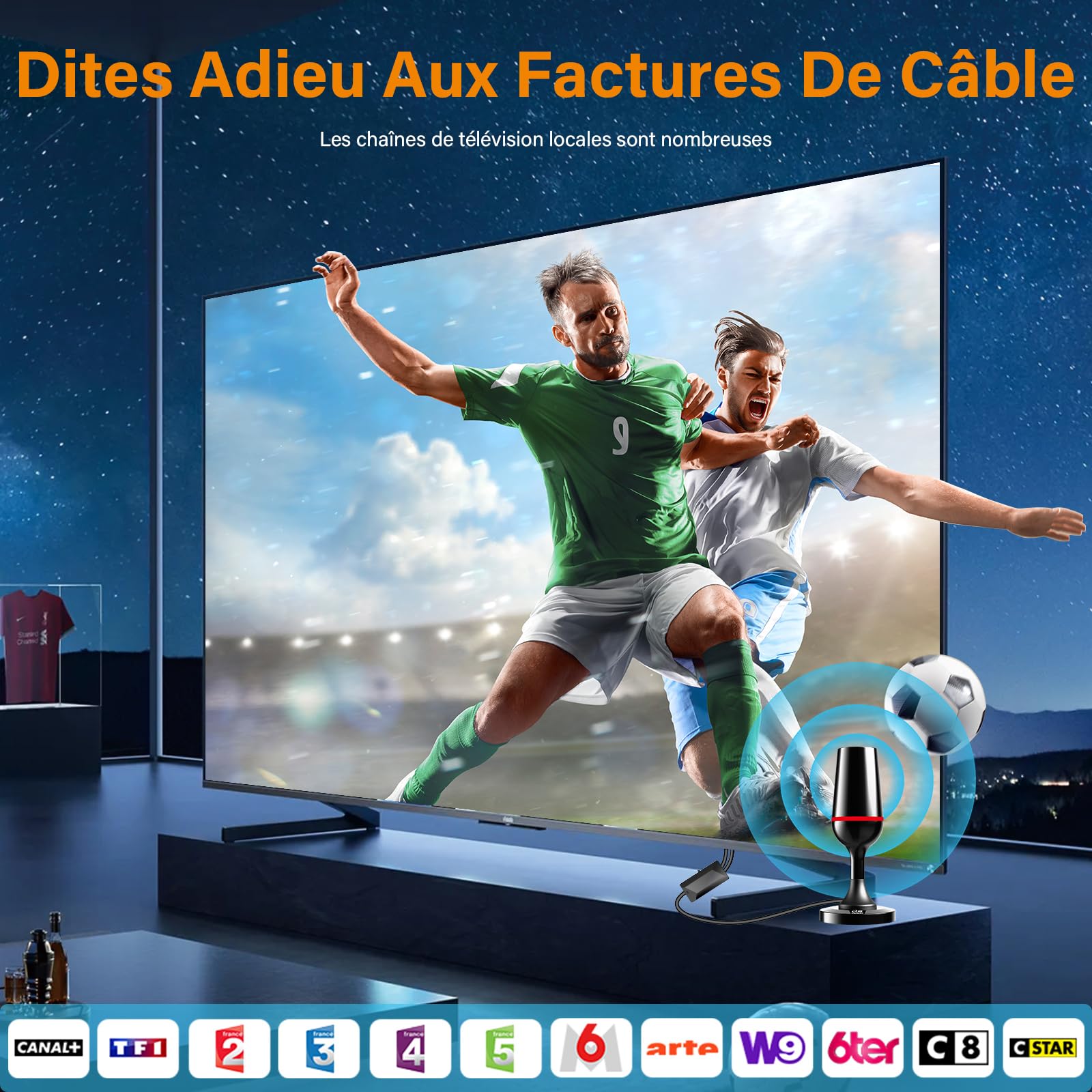 Antenne TV intérieur puissante,Antenne TNT intérieure équipée d'un amplificateur de Signal à Gain élevé,réception Longue Distance jusqu'à 420 km avec Base magnétique pour 1080P 4K DVB-T/T2