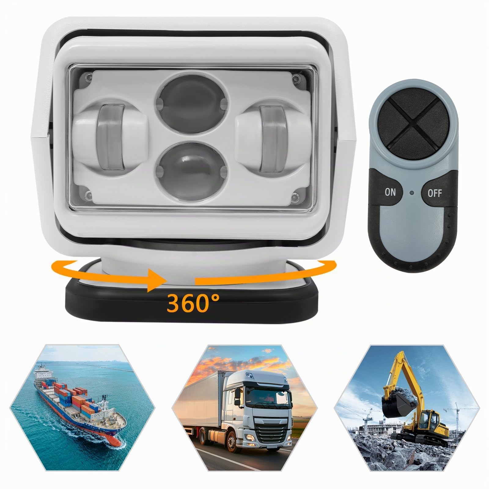 LED Boot Suchscheinwerfer Tragbarer Ferngesteuerter Strahler 60W Lichtstrom: 8000LM 360° Drehbar Bootsbeleuchtung Marine Beleuchtung IP67 für außen Boot LKW Auto