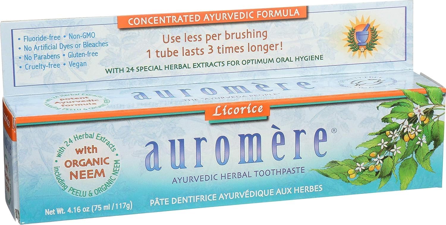 Auromere Ayurvedic Herbal Neem & Clove Toothpaste - All Natural Fluoride Free Toothpaste for Adults and Kids, Suitable for Sensitive Teeth, SLS-Free, Non GMO, Vegan, Cruelty-Free - 6 Pack