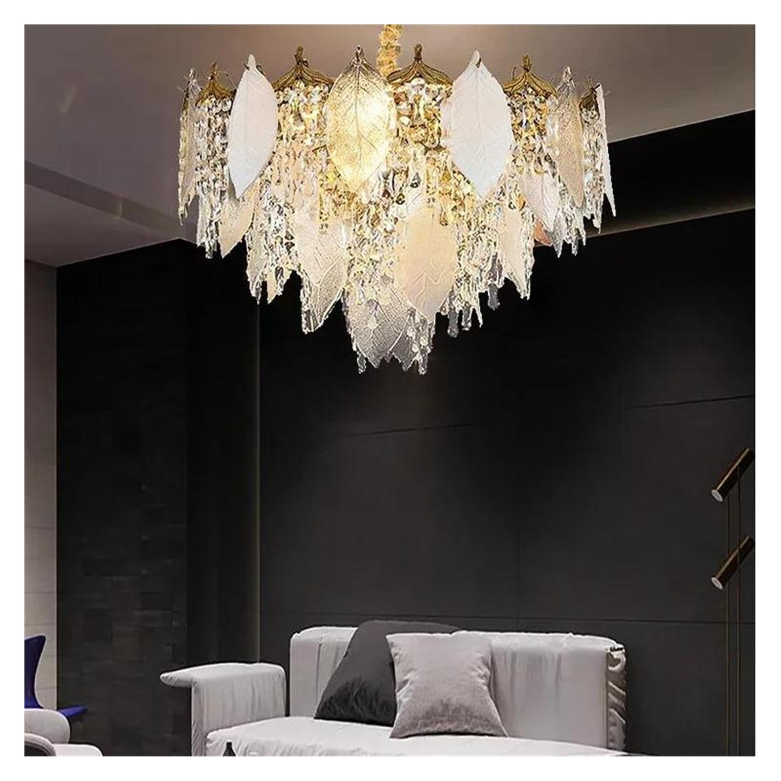 Genérico Lámparas de araña, Lámparas colgantes de cristal con hojas porcelana for techo, modernas y lujosas lámparas LED for decoración del hogar, for sala estar lustre(Remote Dimmable,3-layer)