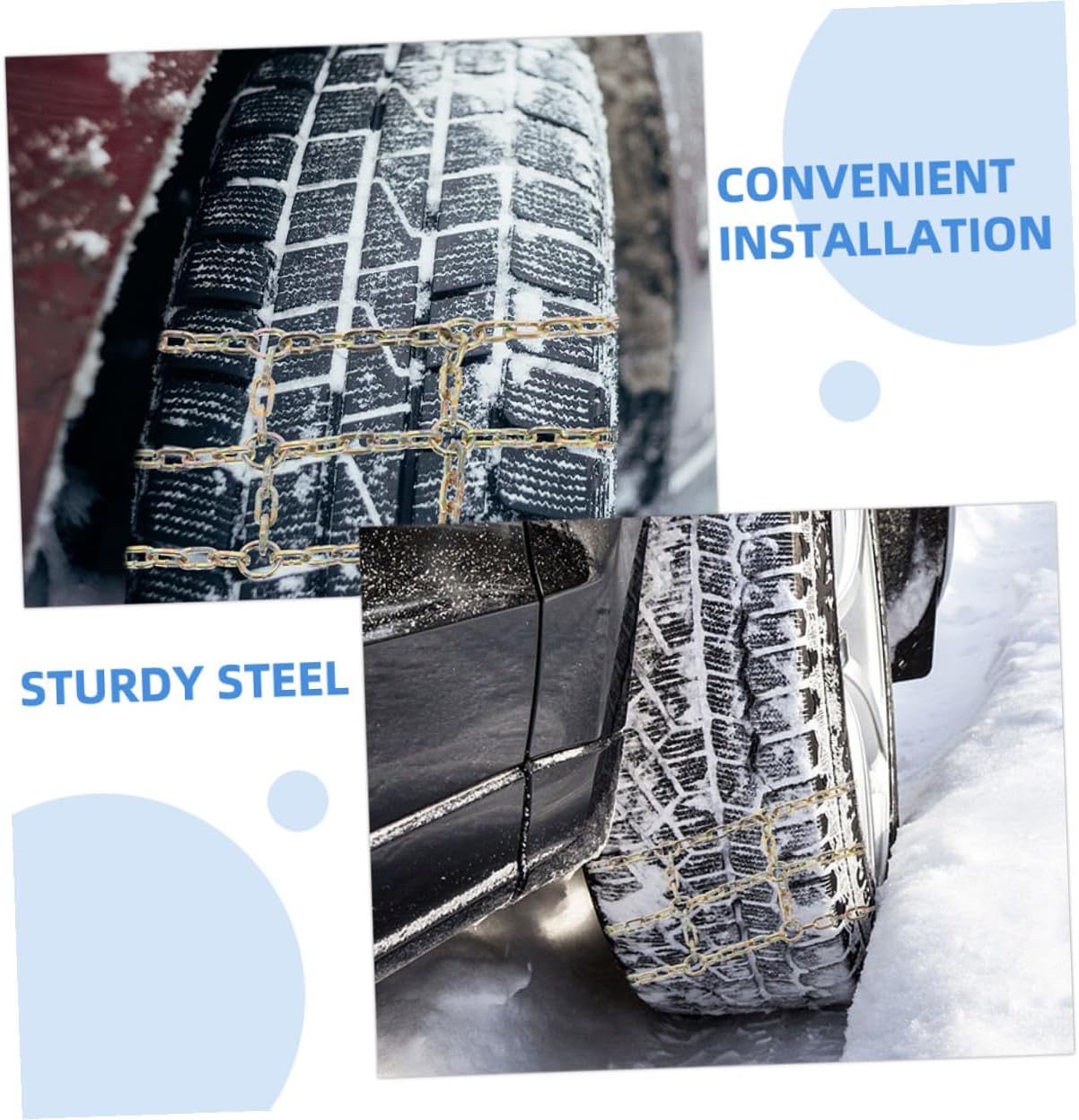 2pcs Car Tire Snow Chains Anti-skid Security Chains for SUV Passenger Vehicle Quick Installation Emergency Traction Ice Snow and Slippery Roads
