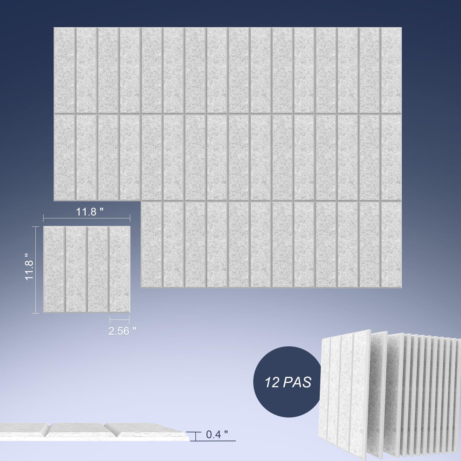 12 pannelli acustici, 30 x 30 x 1 cm, pannelli fonoassorbenti con linguetta adesiva, pannelli per il trattamento del suono, grigio argento