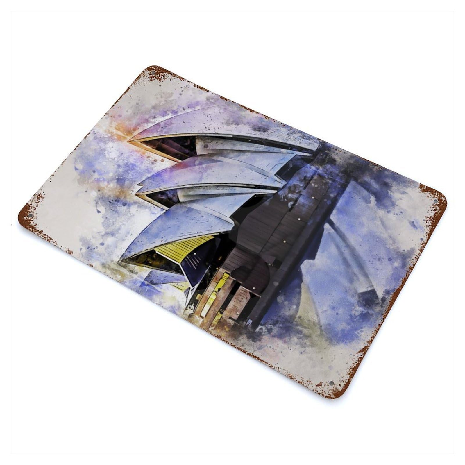 Sydney in Watercolor Aged Metal Wall Plaque 11.8"x7.9", for Living Room, Hallway And Home Decor, Shabby Chic Decor