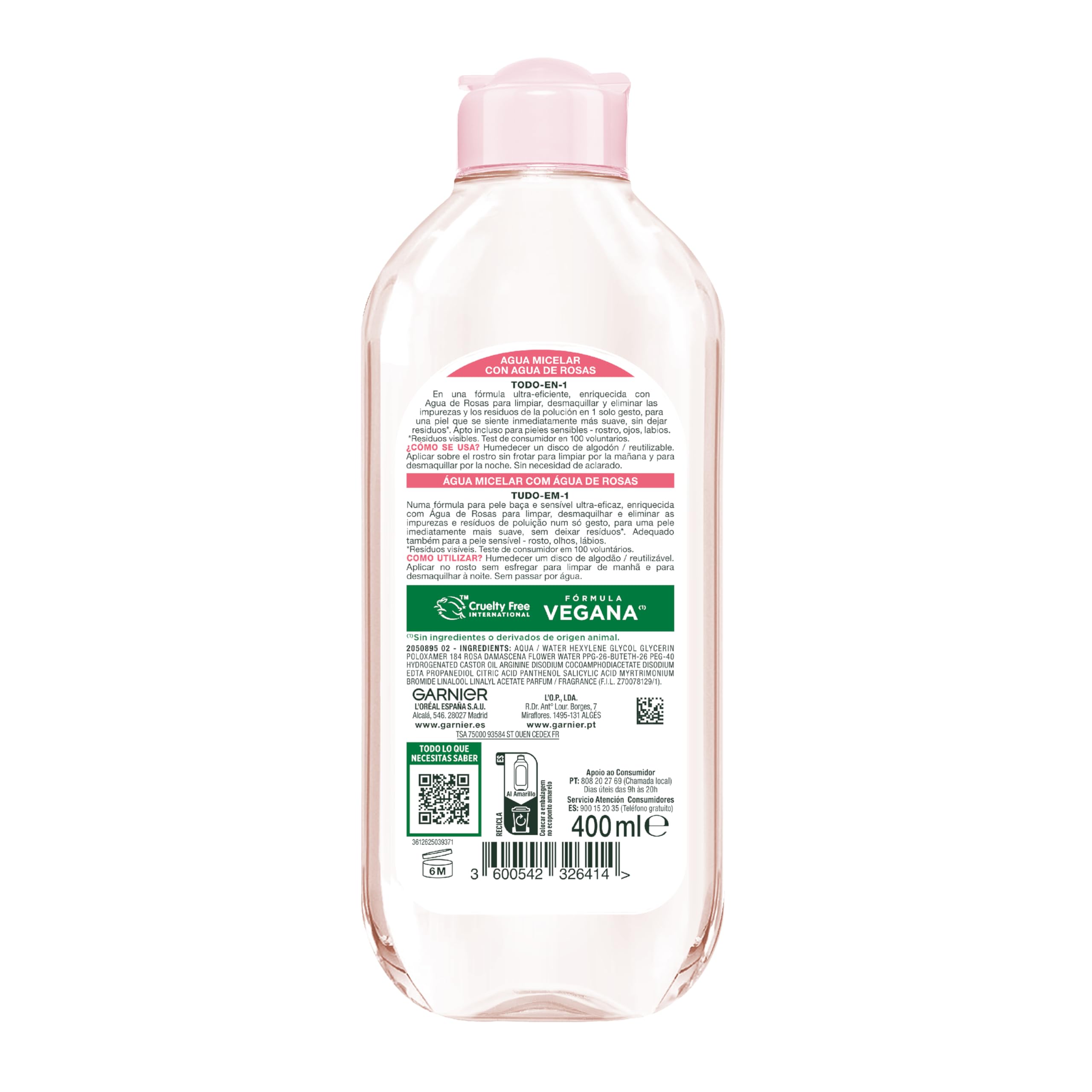 Garnier Agua Micelar con Agua de Rosas Todo en 1 para pieles apagadas y sensibles - Piel más suave al instante - Hipoalergénica - Cruelty-Free International y Vegana 400 ml — view 9