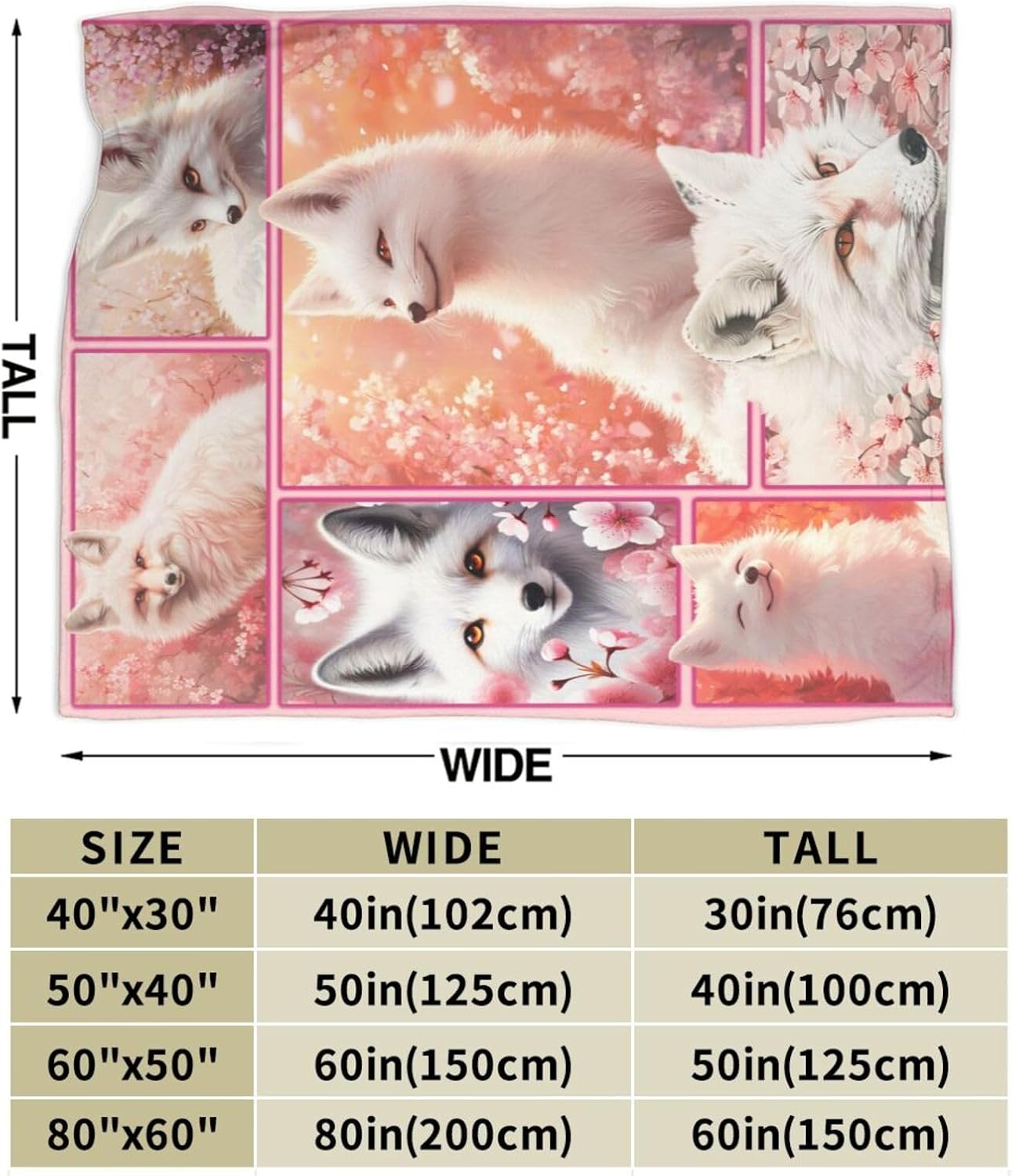 White Fox Blanket Soft Cozy Cute Fox Plush Throw Blanket Warm Wildlife Animal Flannel Fleece Bedding Stuff Decor Blanket Gifts for Lover Kids Girls Boys Women Adults Bed Travel 60"x80"