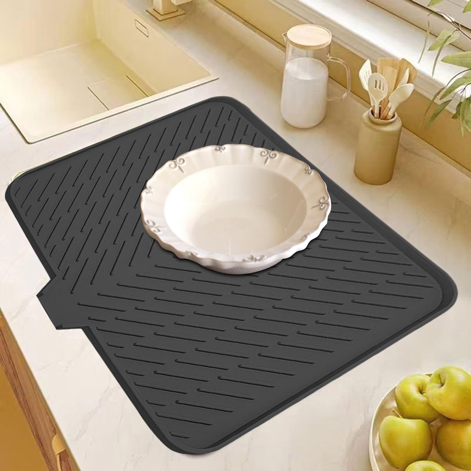 Abtropfmatte, große rutschfeste Küchentheke, stabile Silikon-Abtropfmatte mit Ablauflippe, vielseitiger Geschirrspüler-Organizer, 58 x 43 cm für den Heimgebrauch