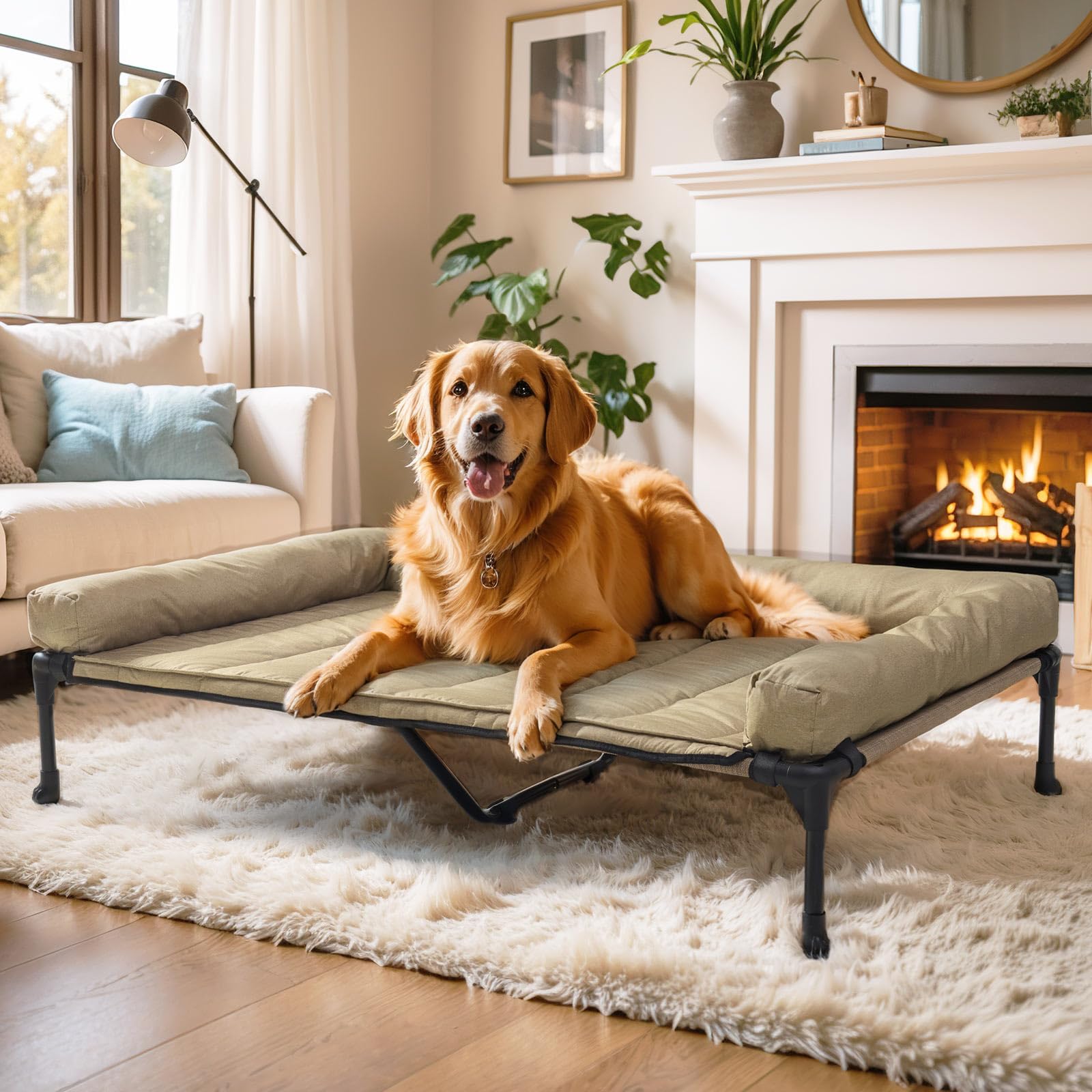 Veehoo Cama elevada refrescante para perro, impermeable, extraíble, con almohada, cuna elevada para mascotas con malla transpirable, pies antideslizantes, sofá cama para perros para interiores y