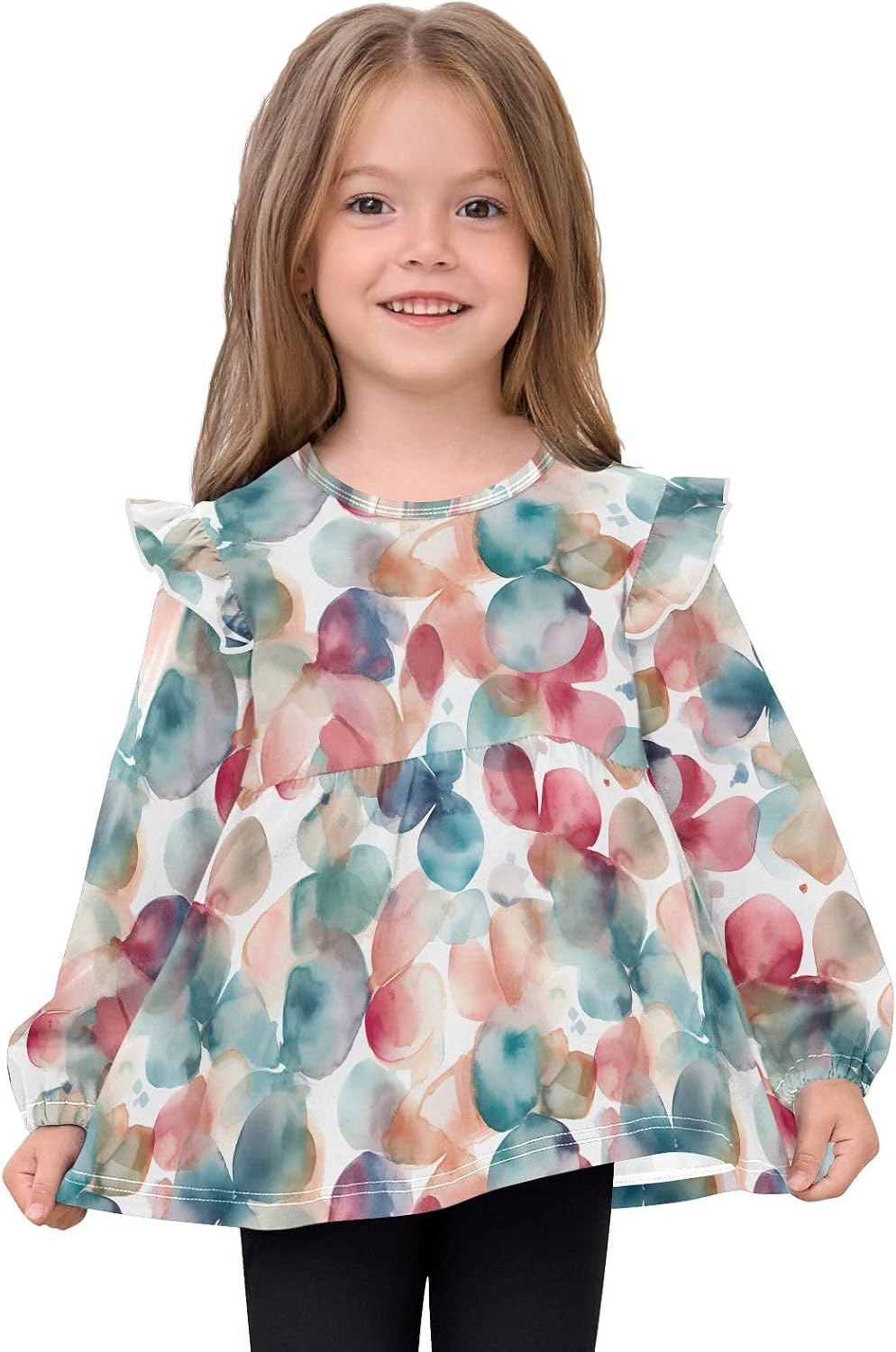 visesunny Toddler Clothes for Girls Green Broken Petal Long Sleeve Fall Shirts Cotton Top with Ruffle Collar