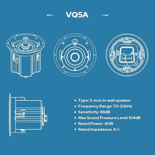 Miniatura 7 de HiVi-Swans VQ5A - Altavoces de techo de 5 pulgadas, montaje empotrado, 2 vías, perfecto para oficina, suppermarket, sala de reuniones, sala de estar