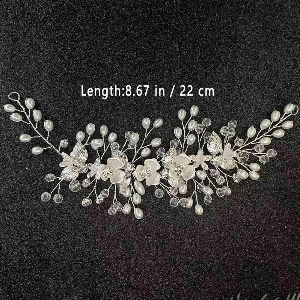 Clataly Wedding Bride Headband Flower Hair Vine Silver Leaf Bridal Hair Piece Pearls Hair Accessories for Women Girls - Image 4