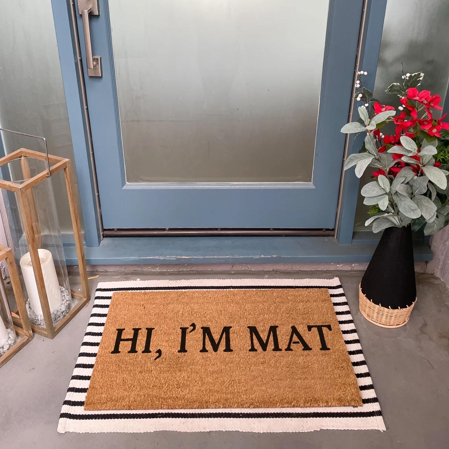 Funny Welcome Coir Doormat - Hi, I'm Mat Welcome Front Porch Patio Decor - Personalized Rugs With Non Slip Back - Outdoor Coir Doormat - House Warming Gift - 23.6x15.7 inch