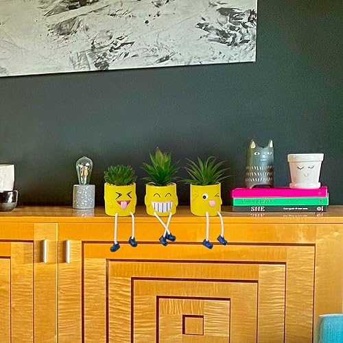 Miniatura 6 de LUZOGA 3 plantas falsas suculentas de imitación lindas patas colgantes en macetas, plantas suculentas artificiales creativas con macetas, mini