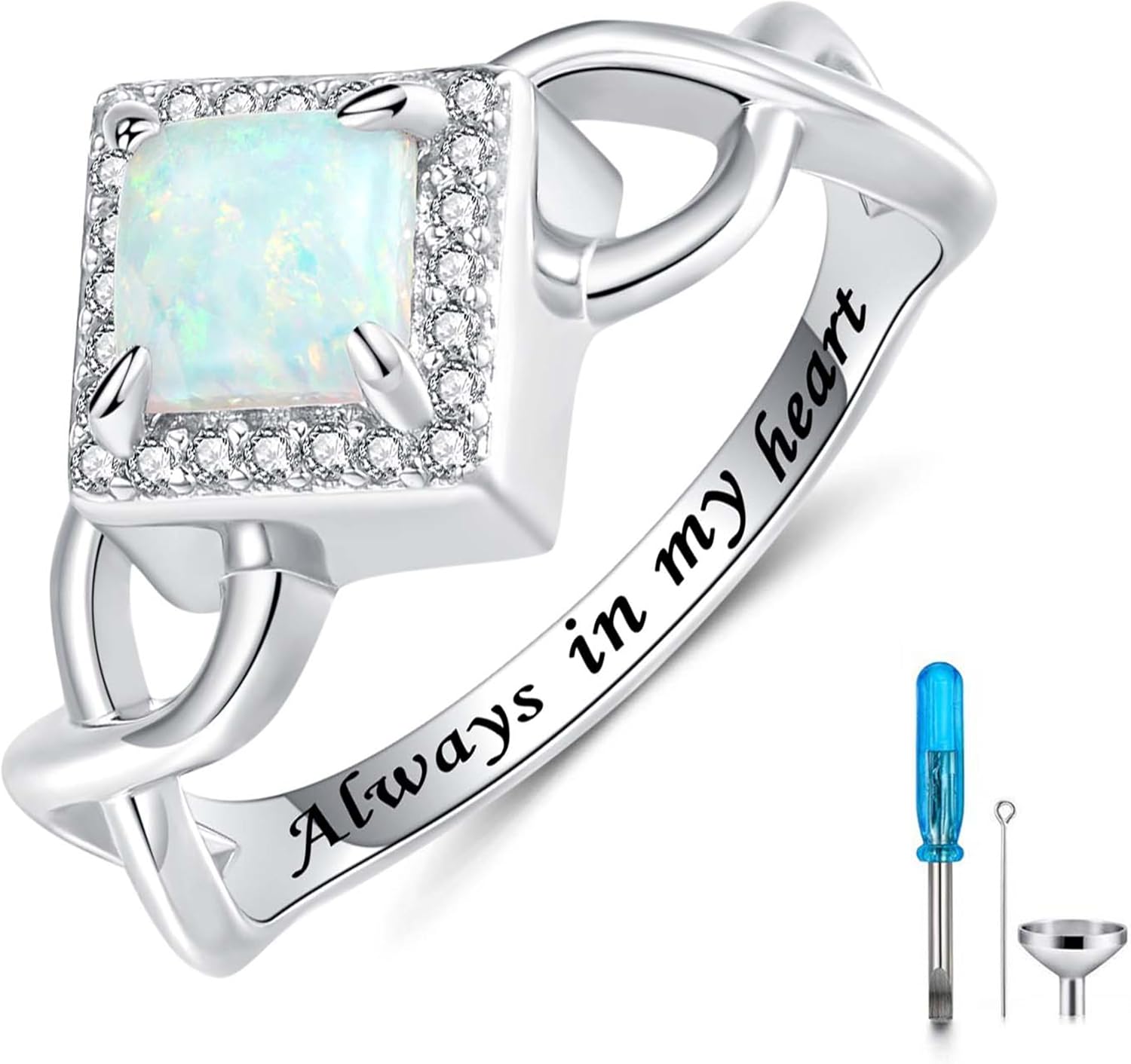 Opal Urn Rings for Ashes for Women : 925 Sterling Silver Cremation Jewelry Urn Ring for Ashes Memorial Keepsake Gifts