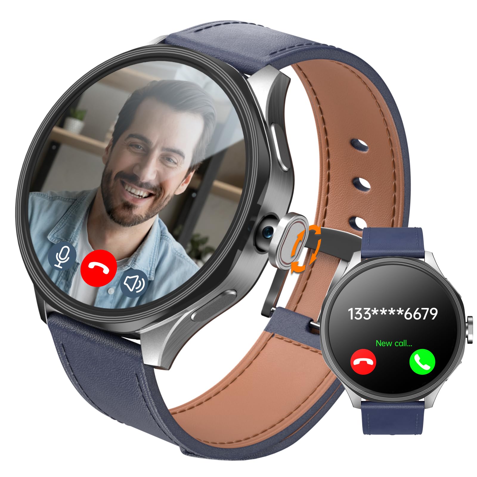 Smartwatch mit SIM-Steckplatz & 180° Drehbarer Kamera,1,73" HD-Touchscreen Android-Smartwatch,entsperrtes 4G GSM für Eigenständige Anrufe,GPS,Herzfrequenz Fitnessuhr,800mAh,3GB RAM+32GB ROM,Silber