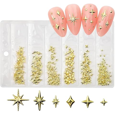 200Pcs Star Nail Charms for Nails Art 3D Gold Star Nail Charms Metallic Studs Rhine...