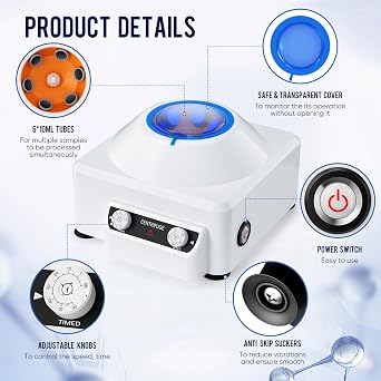 Lab Centrifuge Machine, 4000RPM Lab Benchtop Centrifuges, 1685xg Centrifugal Force with 0-60min Timer, 6x10ml Tubes, Centrifuge Machine for Lab School Science Plasma Research