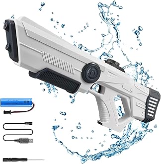 The Most Powerful Automatic Electric Water Guns for Adults/Kids, Newest Electric Water Gun Toy, Lithium Battery powered, Auto Water Sucking, Automatic Water Gun for Boys and Girls (White-b)
