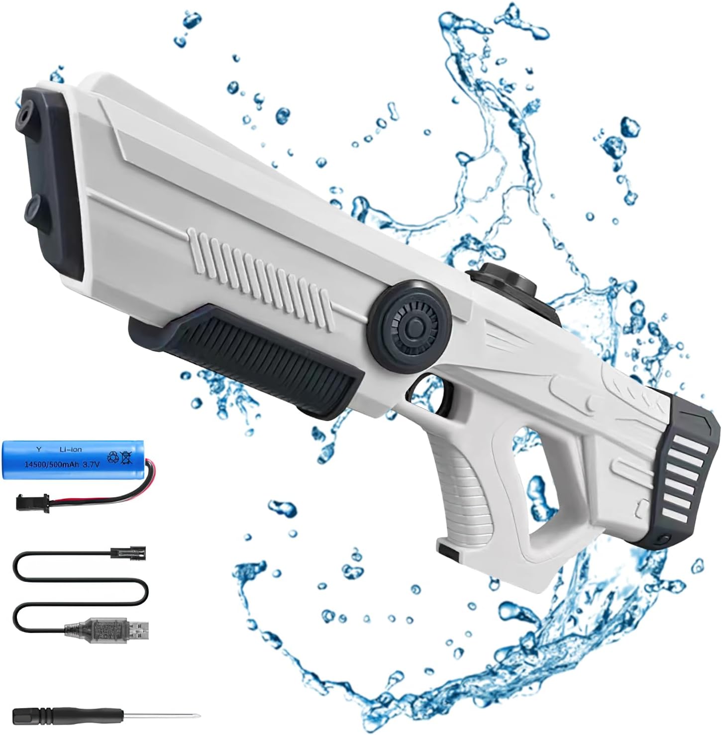 The Most Powerful Automatic Electric Water Guns for Adults/Kids, Newest Electric Water Gun Toy, Lithium Battery powered, Auto Water Sucking, Automatic Water Gun for Boys and Girls (White-b)
