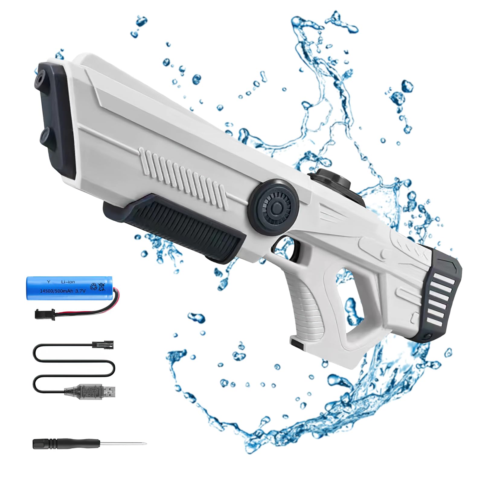 The Most Powerful Automatic Electric Water Guns for Adults/Kids, Newest Electric Water Gun Toy, Lithium Battery powered, Auto Water Sucking, Automatic Water Gun for Boys and Girls (White-b)