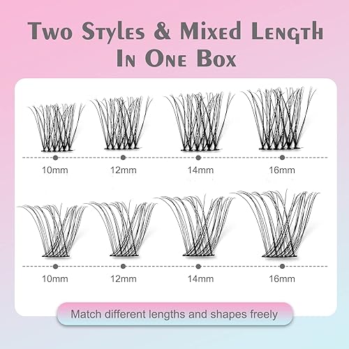 Miniatura 2 de DF - 156 pestañas individuales de rizo D de 0.39-0.630 pulgadas, extensiones de pestañas individuales de volumen suave, pestañas autoaplicables en