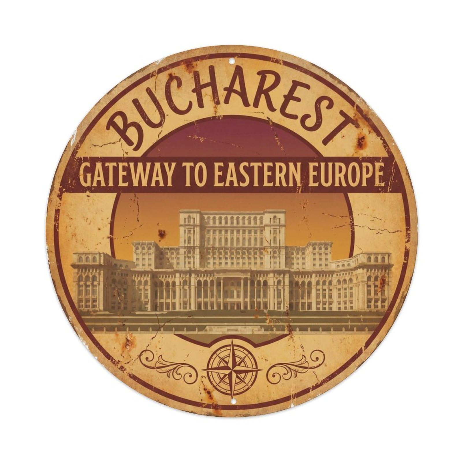 Vintage Travel Bucharest Parliament Palace Metal Tin Sign Plaque