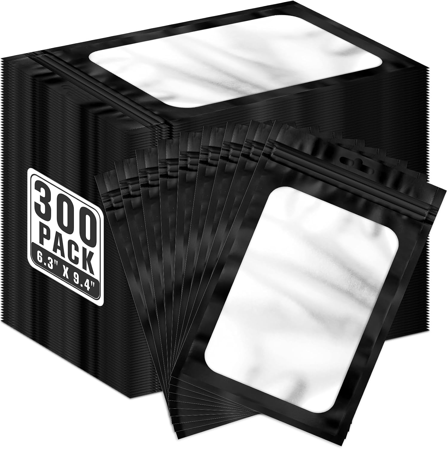 ANZNKU 300 Pcs Mylar Bags 6.3×9.4", Black Resealable Smell Proof Sealable