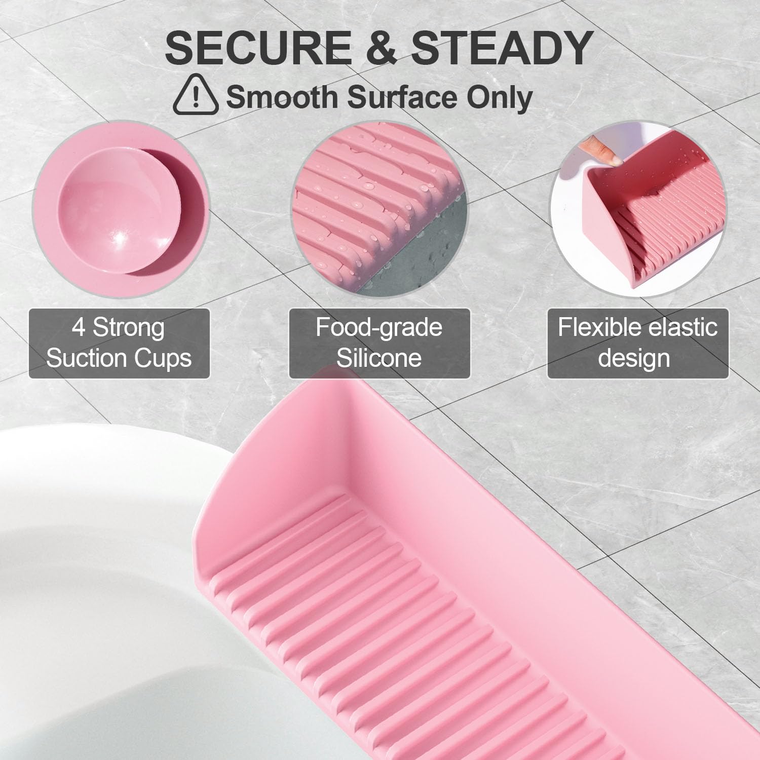 Protection Anti-éclaboussures Silicone Pour Baignoire - Avec 4 Ventouses - Gris, Sans BPA - Pour Enfants Et Nettoyage Facile