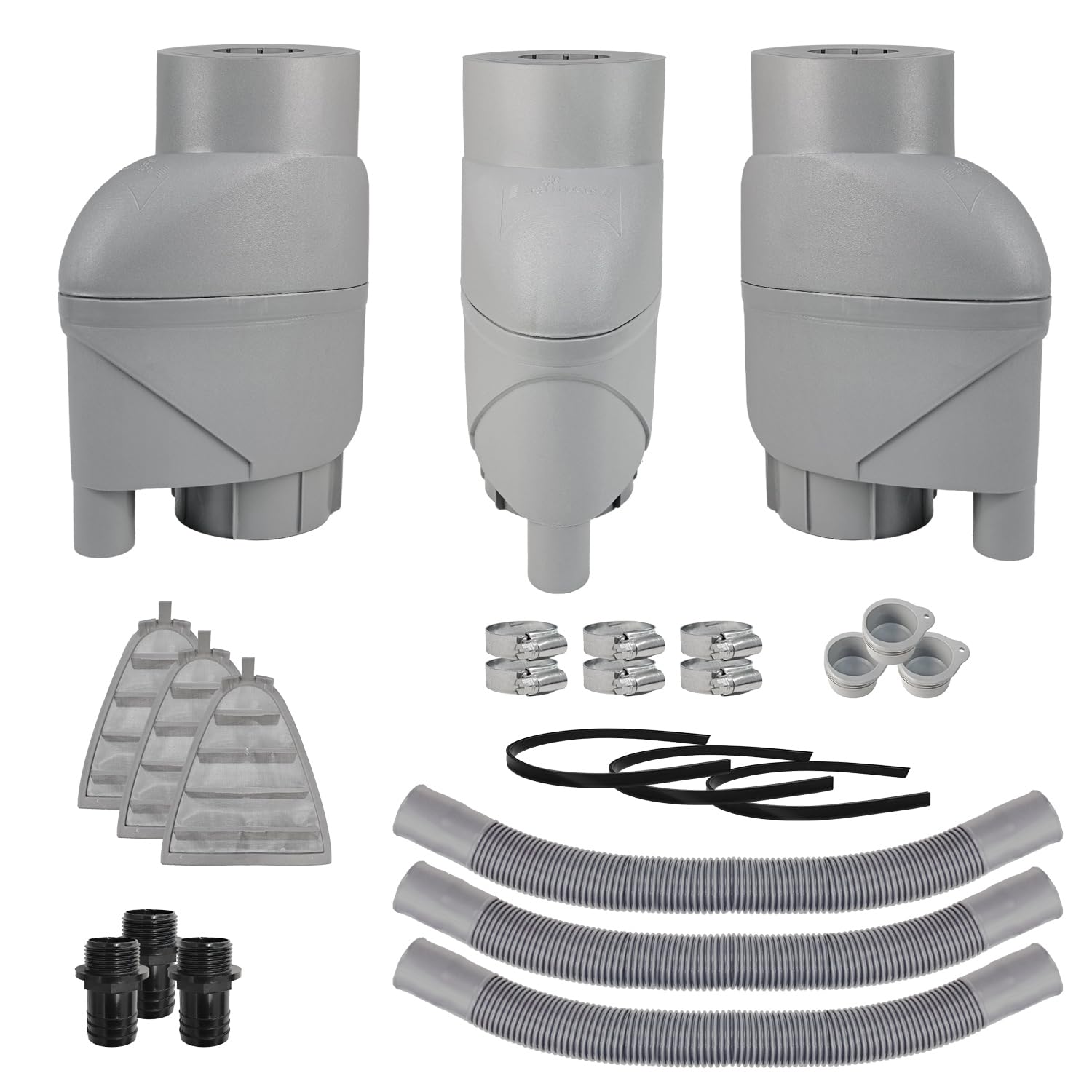 Fallrohrfilter Regensammler T33 braun/grau - Der Regenwasser-Filter für Regentonnen mit bis zu 95% Wirkungsgrad mit Anschlusszubehör und Universalanschluss für alle Fallrohre 75-110mm (3 STK. Grau)