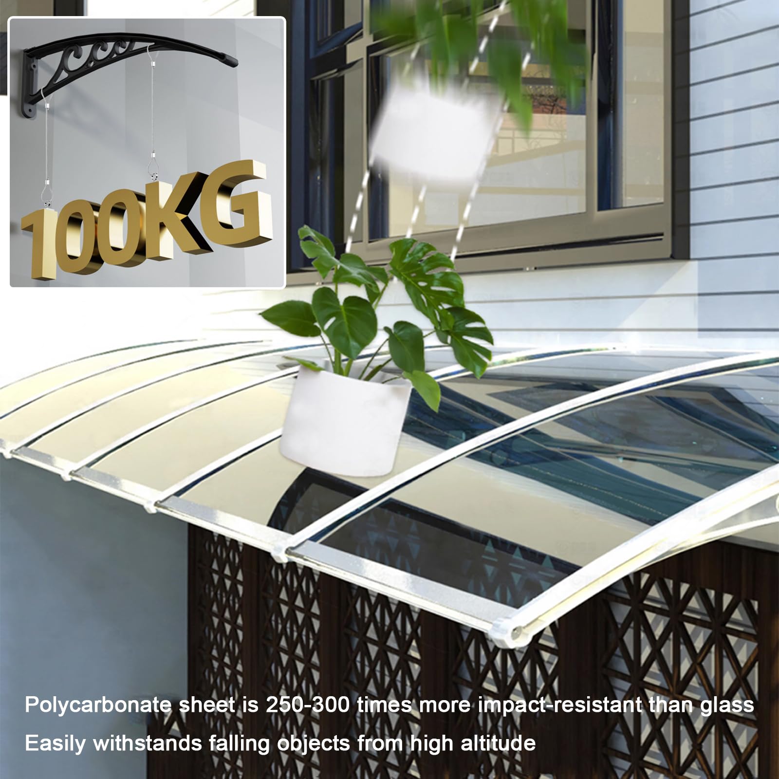 Pensilina In Policarbonato Per Porta – Tettoia 150x160 Cm Con Protezione UV E Pioggia