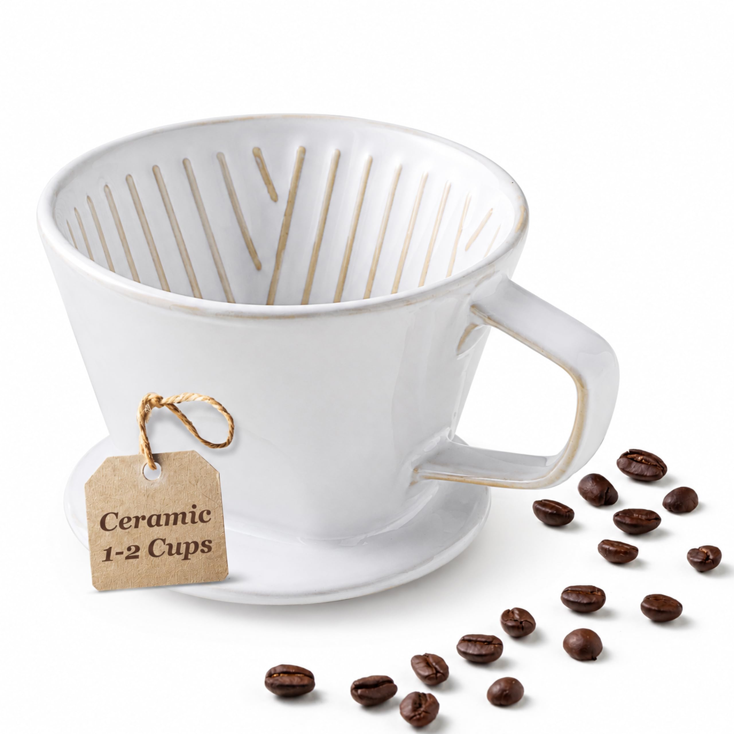 Gomakren Ceramic Pour Over Coffee Dripper, 3-Hole Cone Brewer, White | Premium High-Fired…