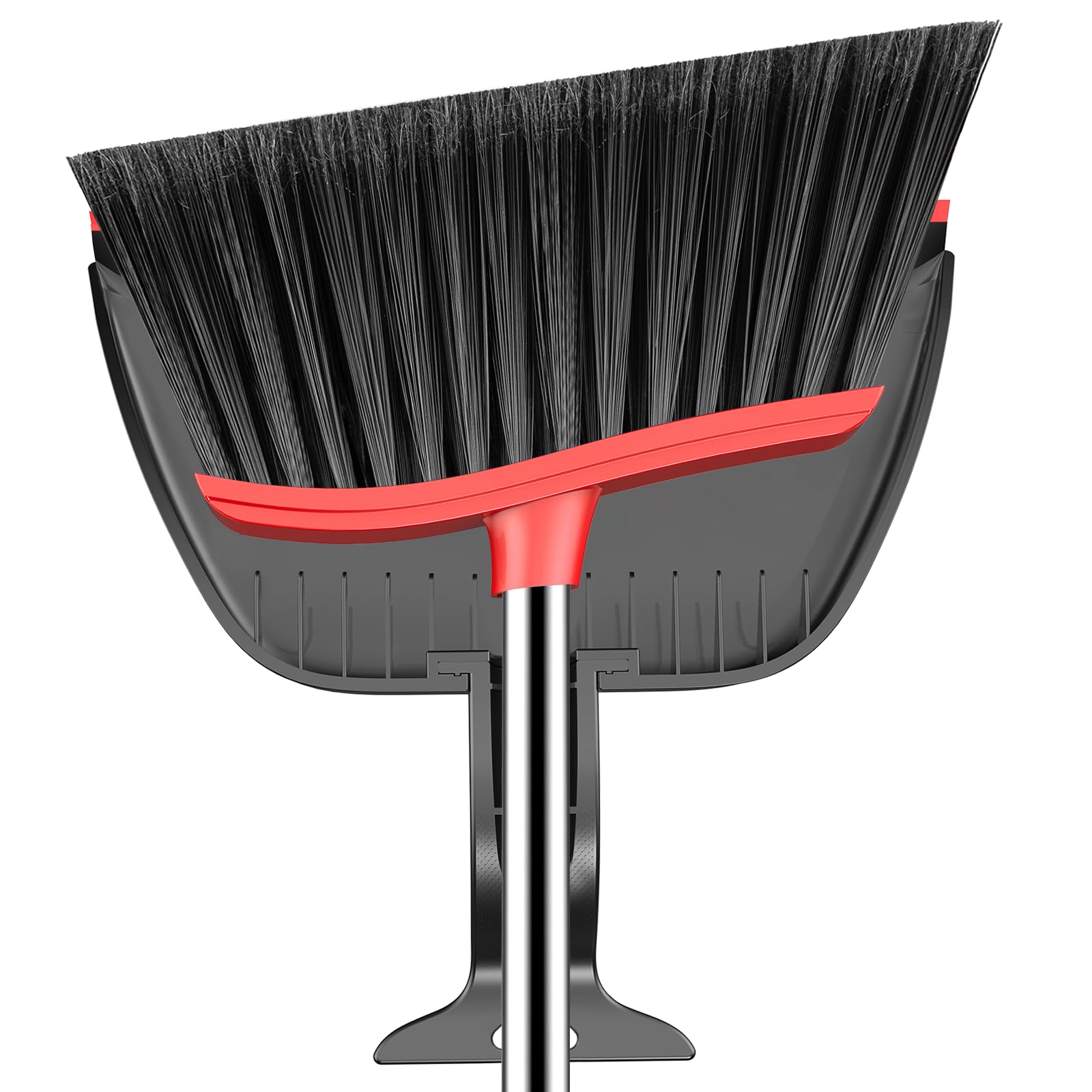 EZKEY Broom and Step-on Dustpan Set, 59-in Adjustable Long Handle Broom with Dustpan Combo Set Outdoor Angle Broom for Sweeping Indoor Dust Pet Hair for Cleaning Kitchen Garage Deck Patio, Black&Red