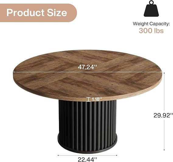 Tribesigns 47.24 Black Round Dining Table for 4-6 People