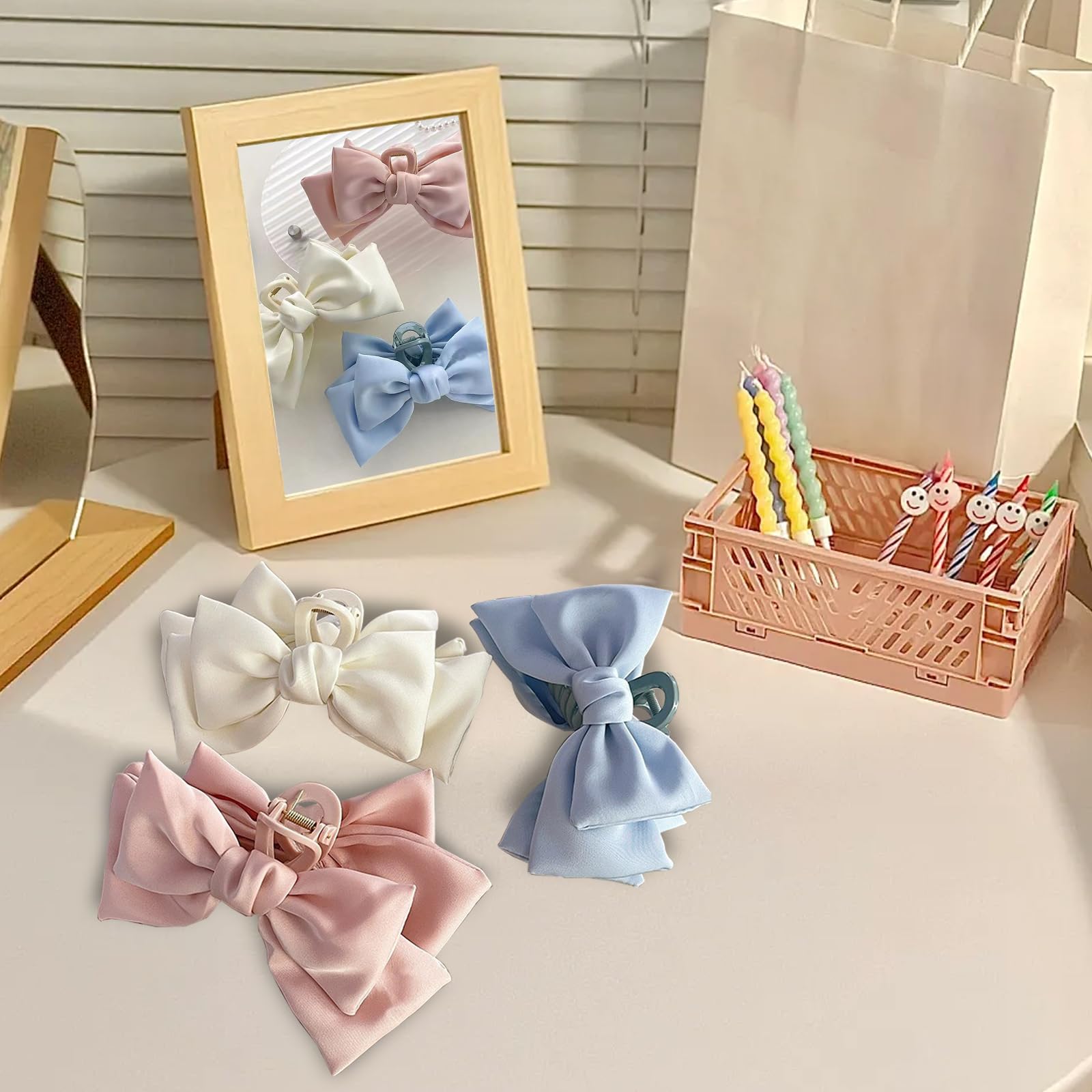 HarmonyCrafts 3Pcs Fashionable Retro Bow-knot Hair Claw Clips, Vintage Big Bow Claw Clips - Image 3