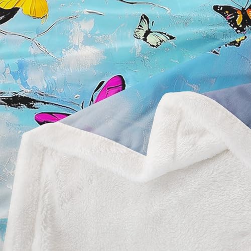 Miniatura 5 de Colorful Butterfly Fleece Flannel Blanket,Rustic Tree Butterflies Bed Sofa Couch Blanket,50"x60",Retro Blue Tie Dye Fuzzy Soft Fleece Throw Blankets
