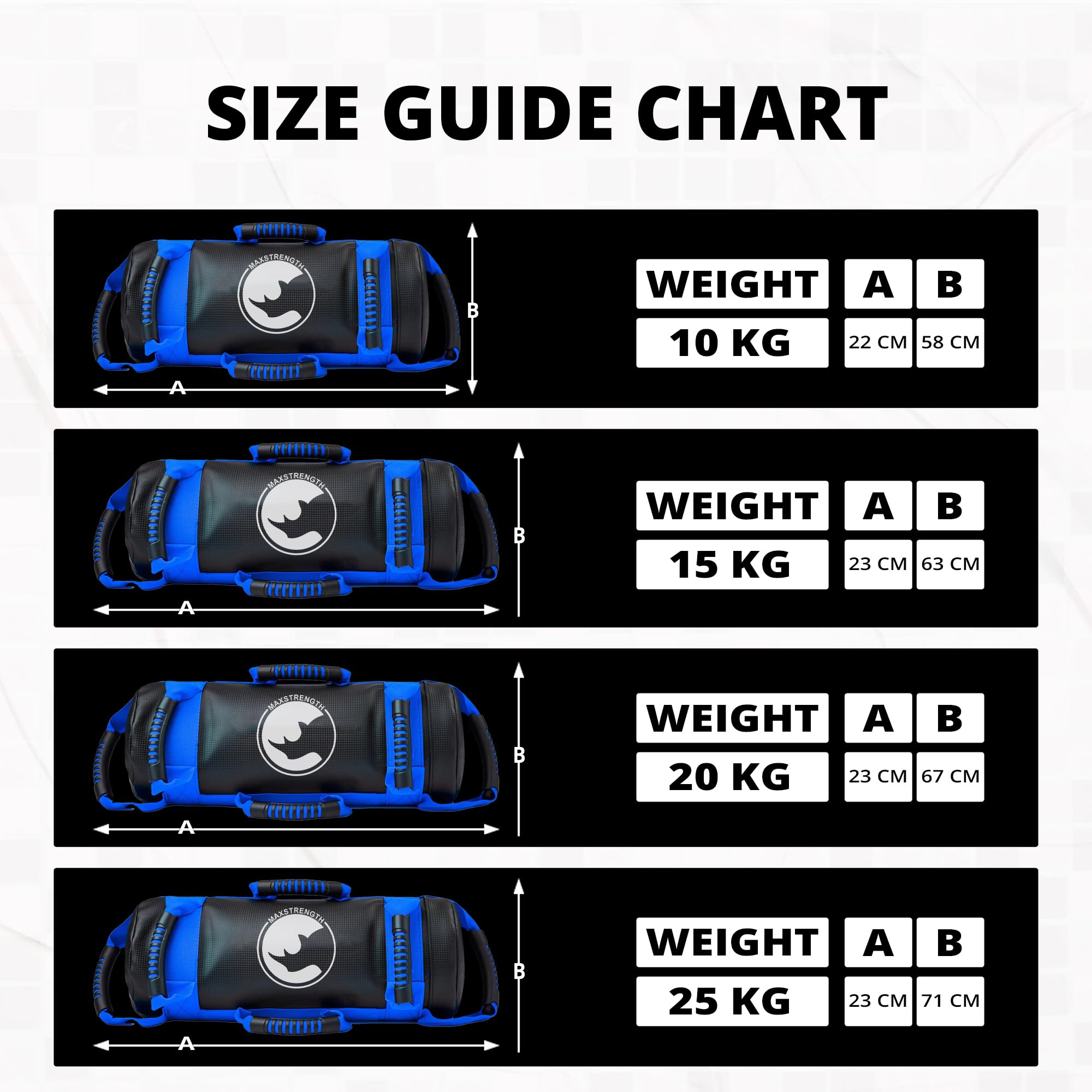 MAXSTRENGTH Sac de sable rempli de 5 kg, 10 kg, 15 kg, 20 kg pour entraînement CrossFit, MMA