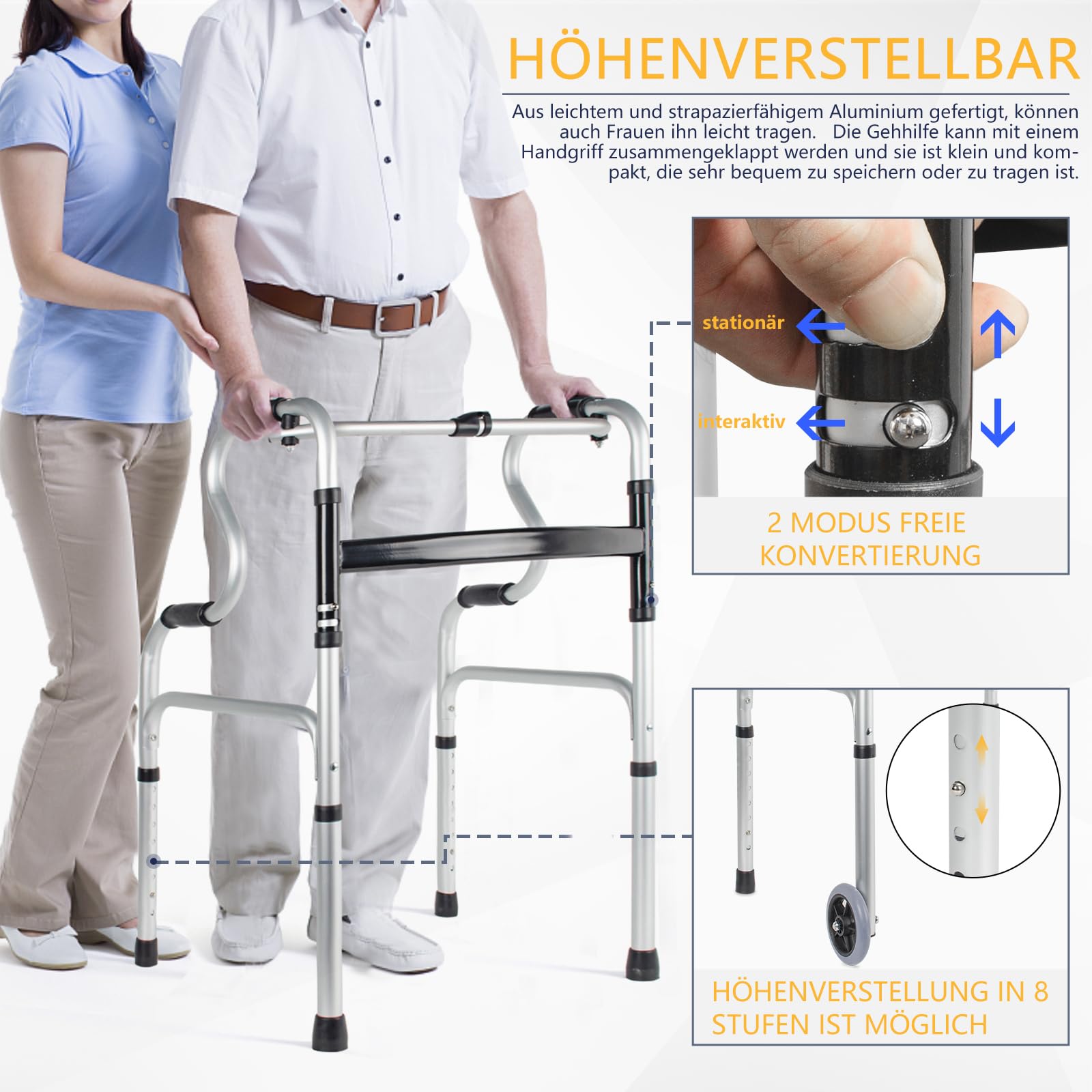 OUUTMEE - Ayuda para caminar para personas mayores, ligera, regulable en altura, de aluminio, Mobiclinic