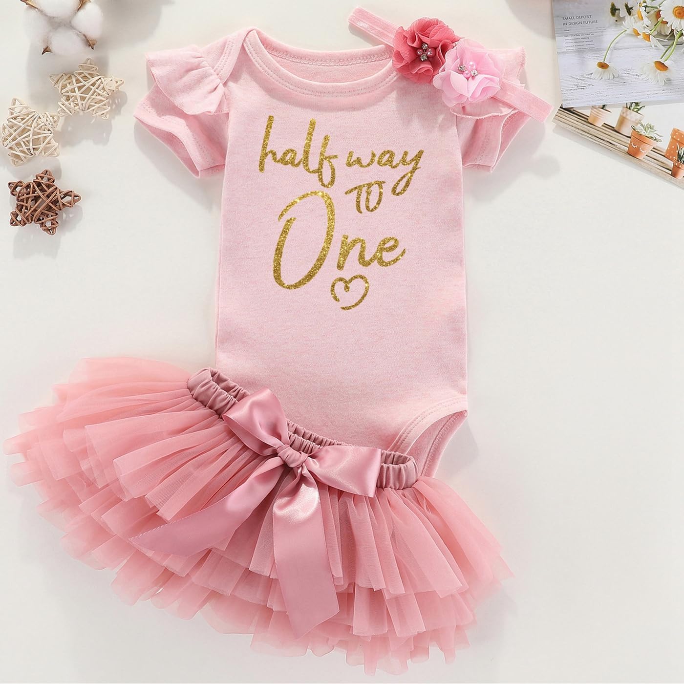 Half Way To 1 Half Birthday Outfit Half Year Birthday For Baby Girl Clothing Set