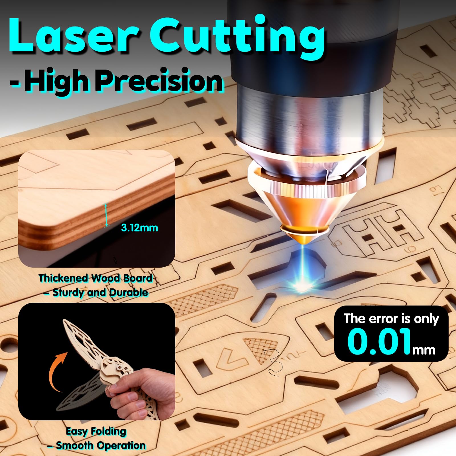 Puzzle in legno 3D per adulti - Set di 6 coltelli con 266 pezzi, struttura meccanica ad incastro mobile, piegatura laser ad alta precisione, kit di modellini in legno e kit di costruzione in legno