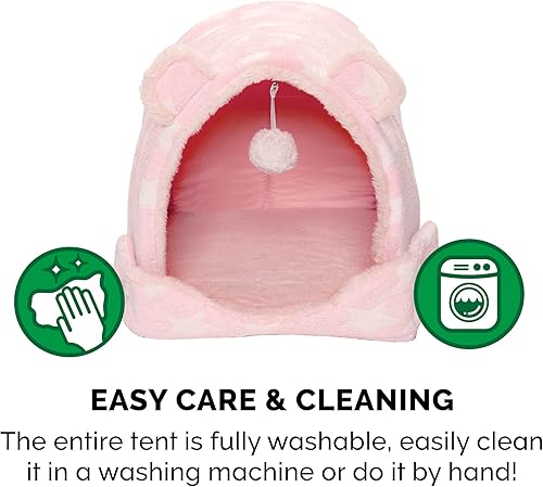 Miniatura 7 de Furhaven Cama para gatos, escondite para gatos de interior y perros pequeños, lavable y plegable con juguete de pelota de peluche, tienda de campaña