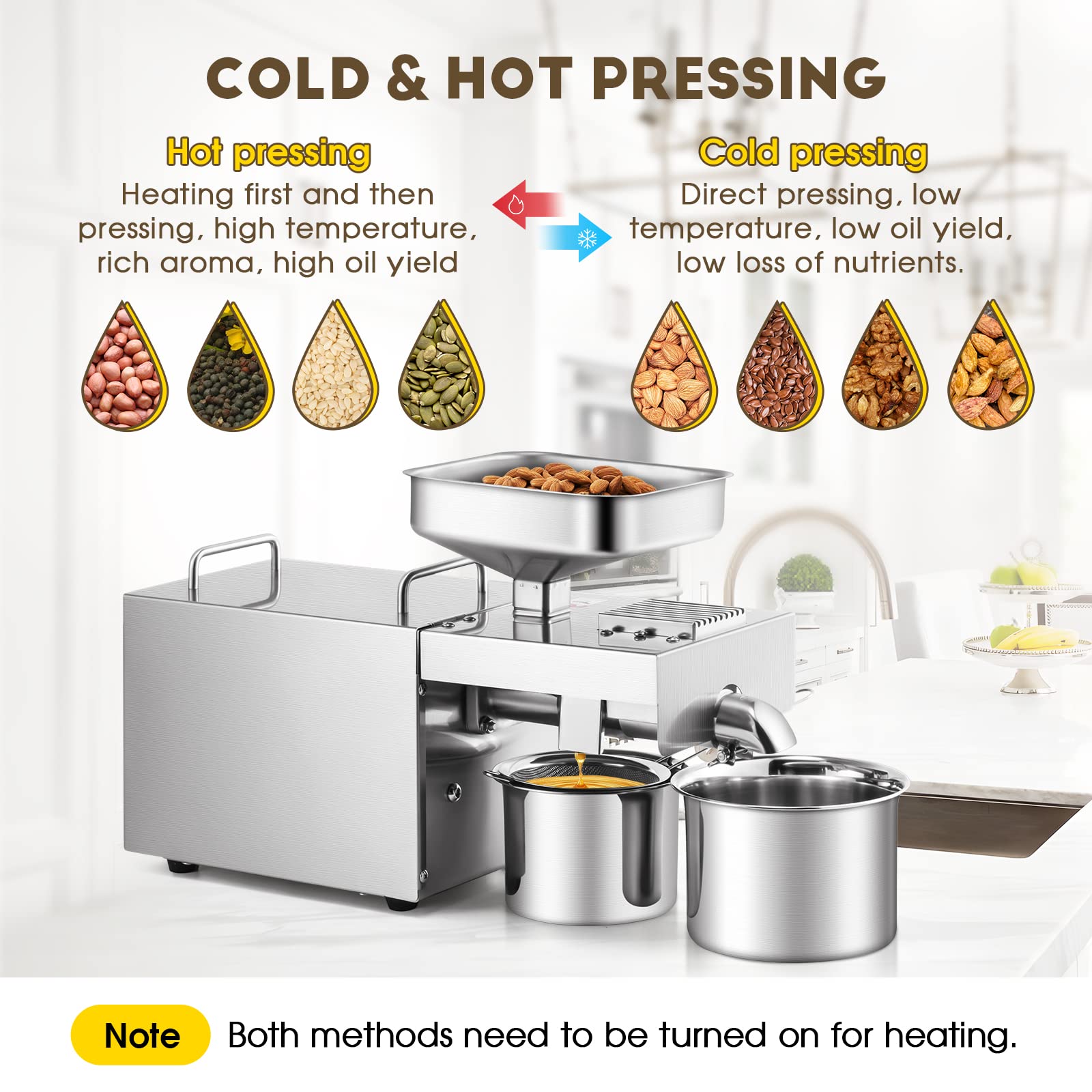 CGOLDENWALL 1500W Commercial Oil Press Machine Oil Extractor Expeller with Intelligent Temperature ControllerIndustrial MotorAll Stainless SteelCE 110V US Plug product thumbnail 4