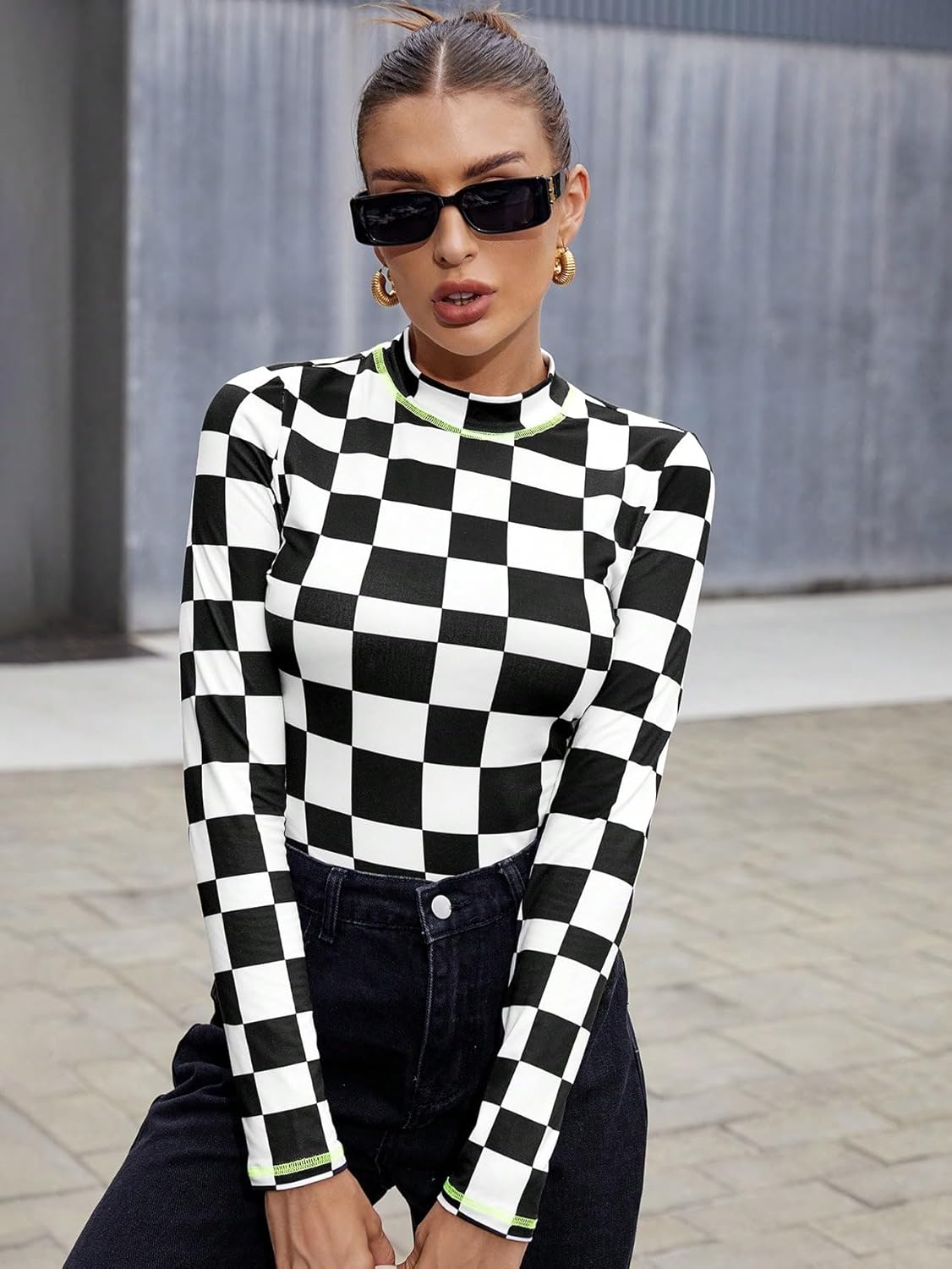 Floerns Women's Long Sleeve Mock Neck Slim Snakeskin T-Shirt Tops - Image 4