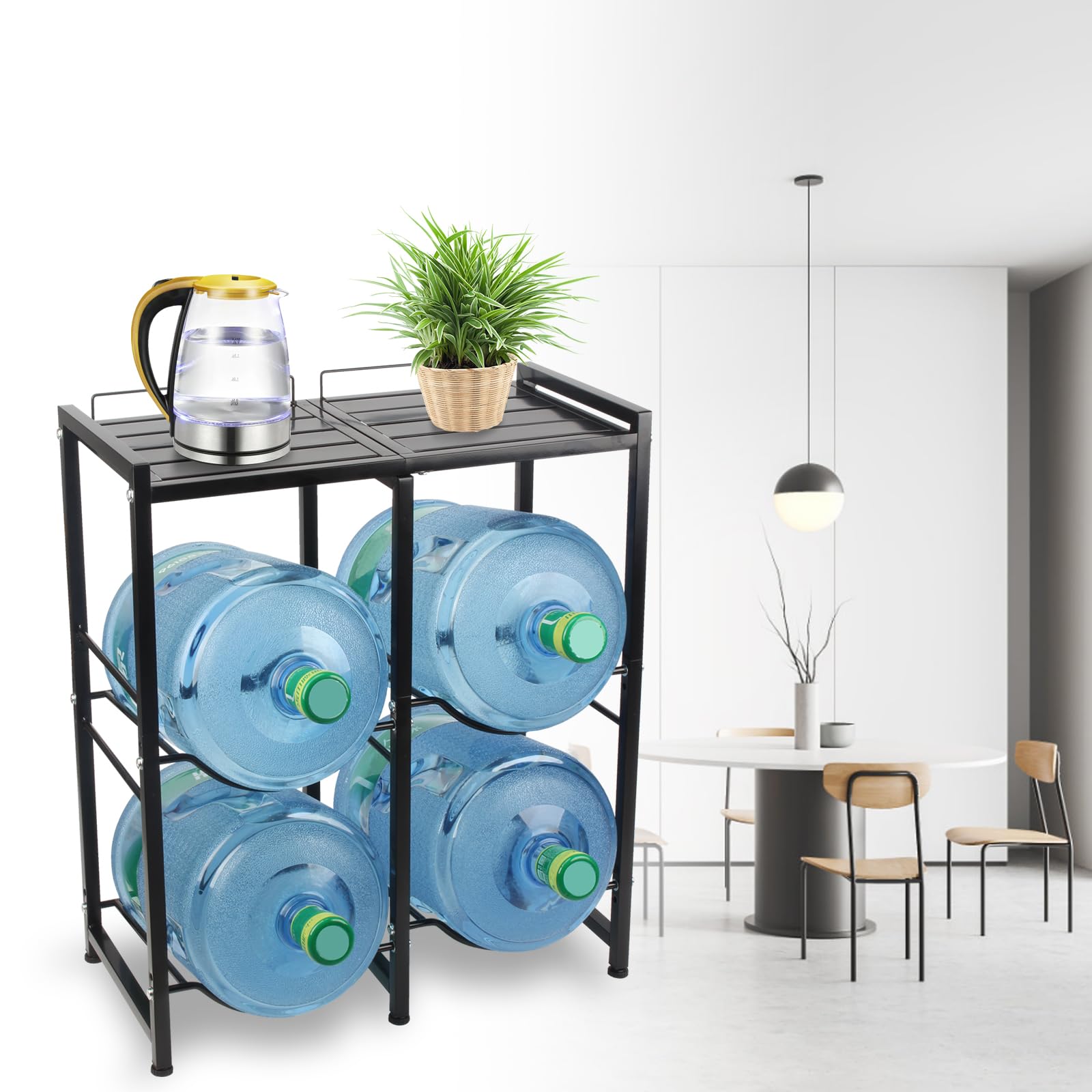 KCGANI 3 Tier Water Bottle Holder For 5 Gallon Water Stand, 4-Tray Heavy Duty Water Jug Rack Jug Holder With Top Shelf, 5 Gallon Water Jug Stand Storage Rack For Breakroom Garage