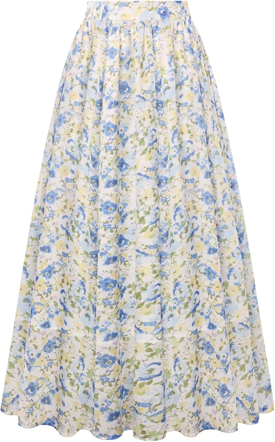 Belle Poque Women's Elastic Waist Maxi Skirts High Waisted Pleated A-Line Swing Skirts Summer Floral Long Skirts with Pockets