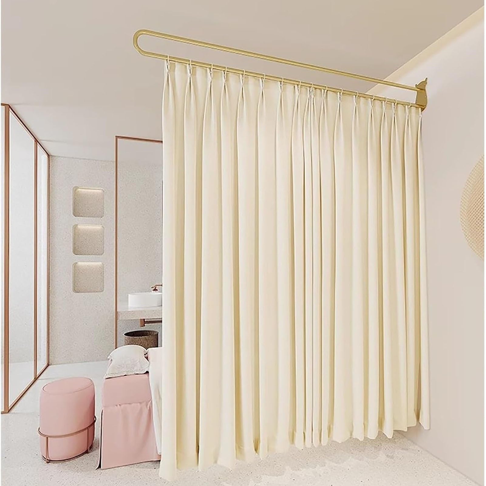 Rideaux de séparation salon de beauté marron 230cm avec tringle en U pour cabine