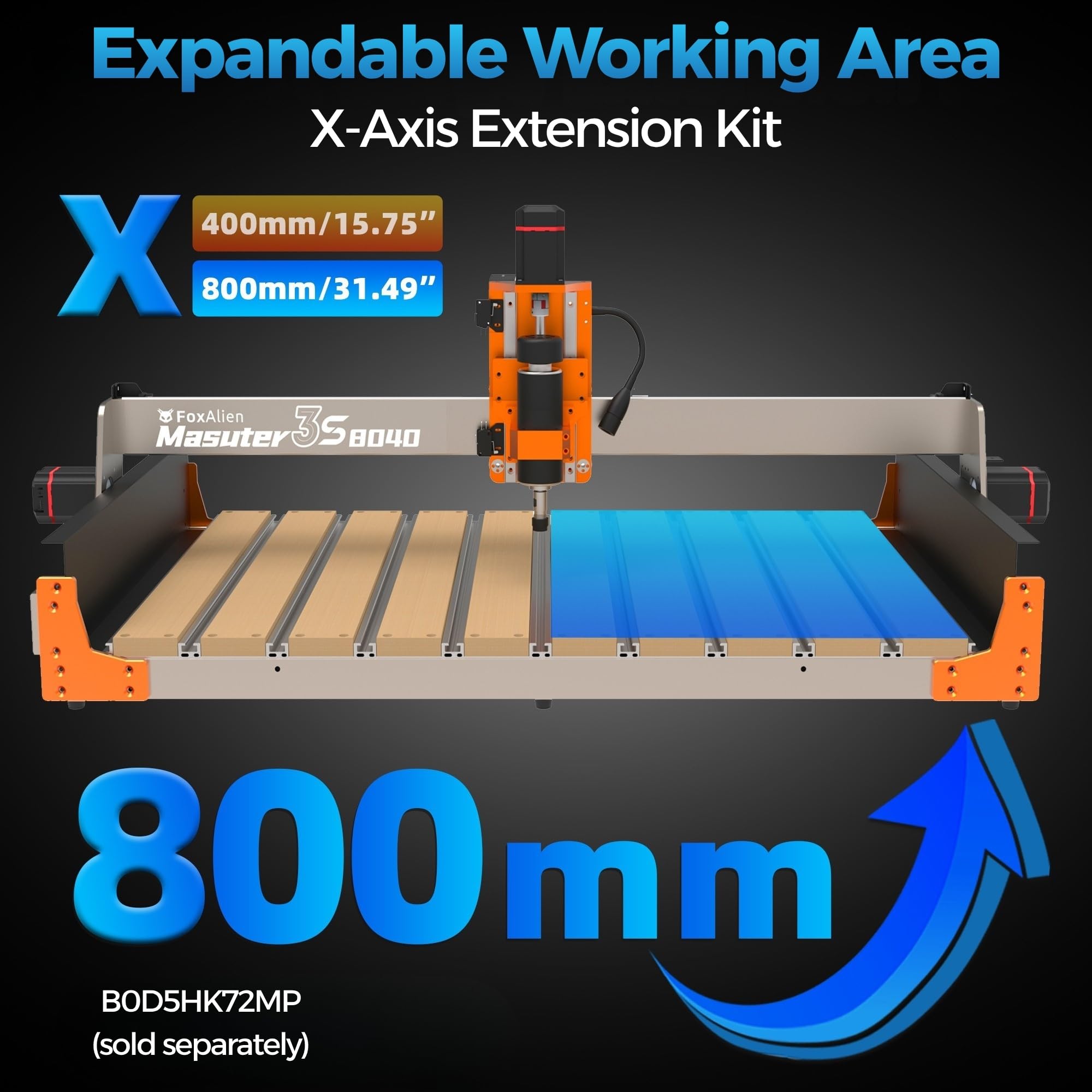 FoxAlien Fraiseuse CNC Masuter 3S avec moteur pas à pas NEMA 23 à boucle fermée, broche 400W 3 axes Fraiseuse à gravure pour bois acrylique aluminium sculpture découpe